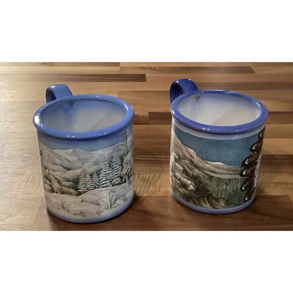 Set of 2 Certified International Mountain Summit Coffee Mugs Wolves - Picture 5 of 9